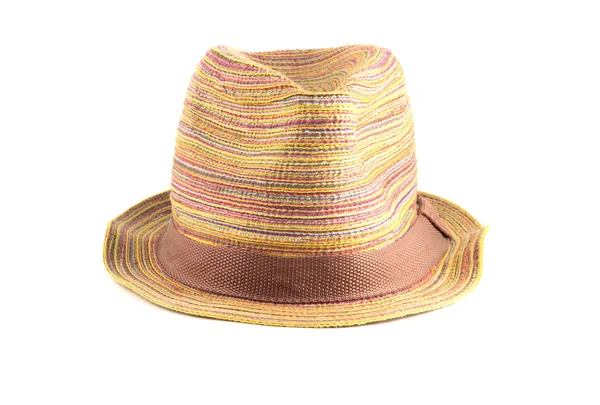 Gekleurde stro hoed op een witte achtergrond — Stockfoto