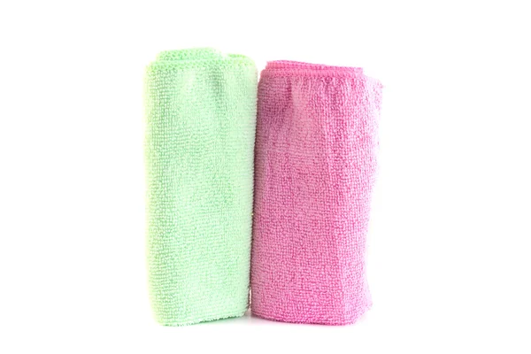 Pink and green towels roll standing vertically — Stock Photo, Image