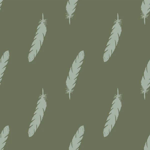 Plumas azules patrón sin costuras sobre fondo verde. — Vector de stock