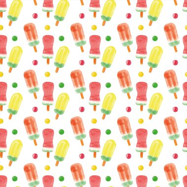 Elle çizilmiş suluboya beyaz arka planda renk topları, küreler ile pürüzsüz desen.