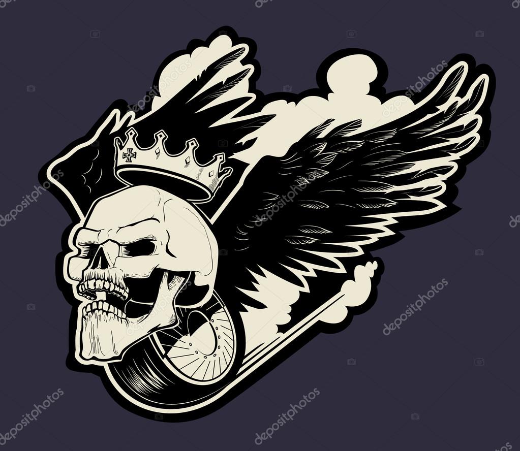 Vector biker emblem with skull and wings