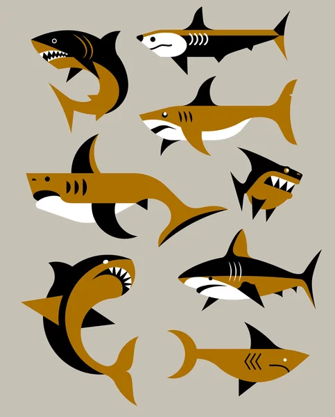 Vector set van haaien. — Stockvector