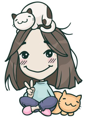 hikikomori cute girl with cats clipart