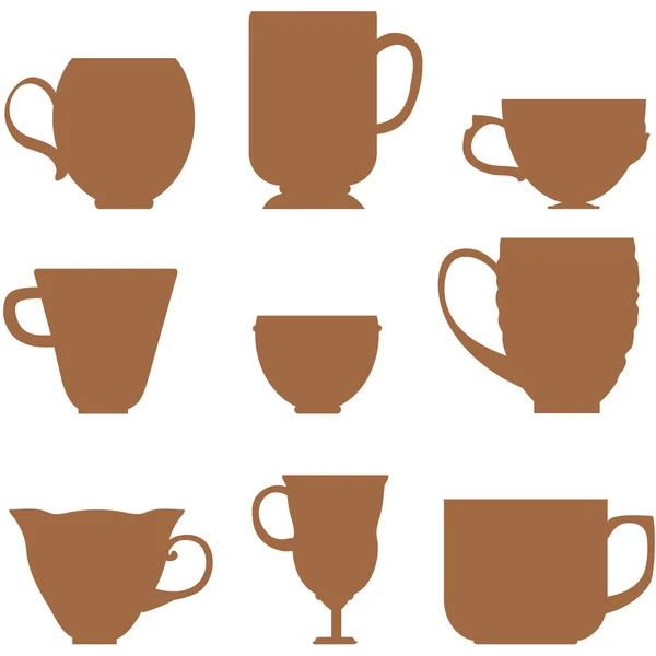 Ensemble de tasses silhouettes — Image vectorielle