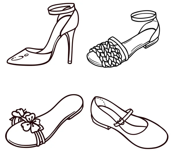 Vector outline set of summer women s shoes — Stock Vector