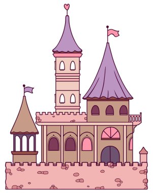 vektör çizgi film pembe gölgeli şirin kale