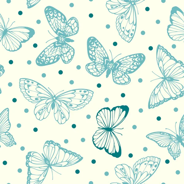 Бесшовный векторный рисунок горошек с бабочками в пастельных тонах — стоковый вектор