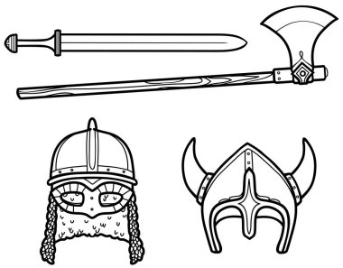 İskandinav Viking miğferleri ve silahlarının ana hatları
