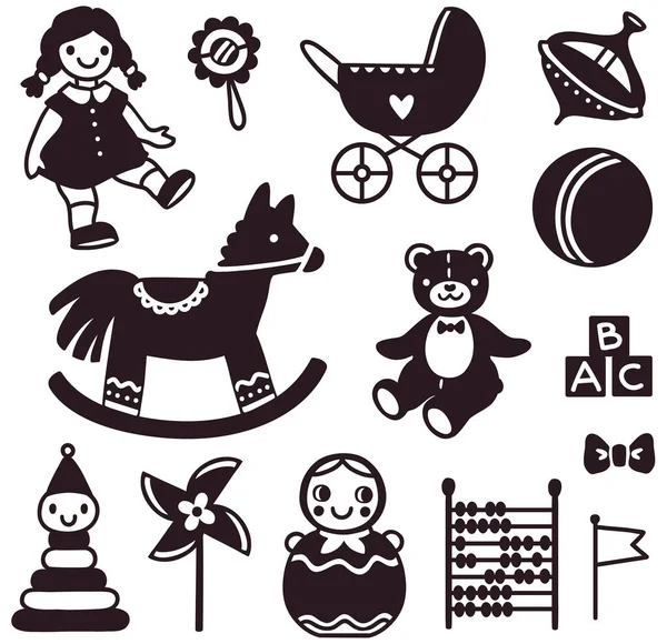 Vector set of simplified images of silhouettes of vintage soviet toys for children — Stock Vector