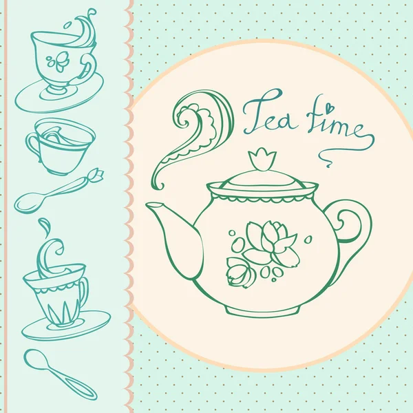 Teatime greeting card with mugs — Stock Vector