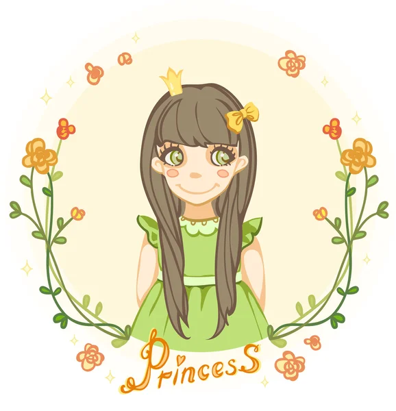Princesa menina no quadro floral — Vetor de Stock