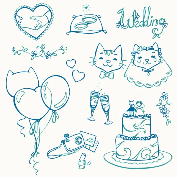 猫の結婚式の要素のセット — ストックベクタ