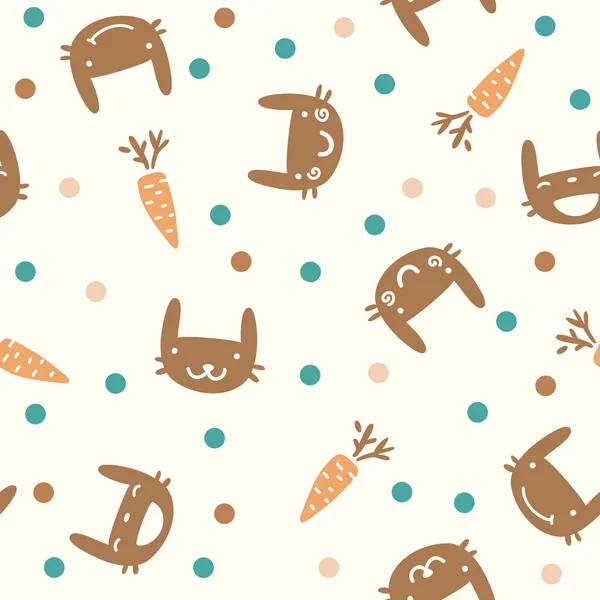 Children cute seamless pattern with rabbits and carrots — Stock Vector