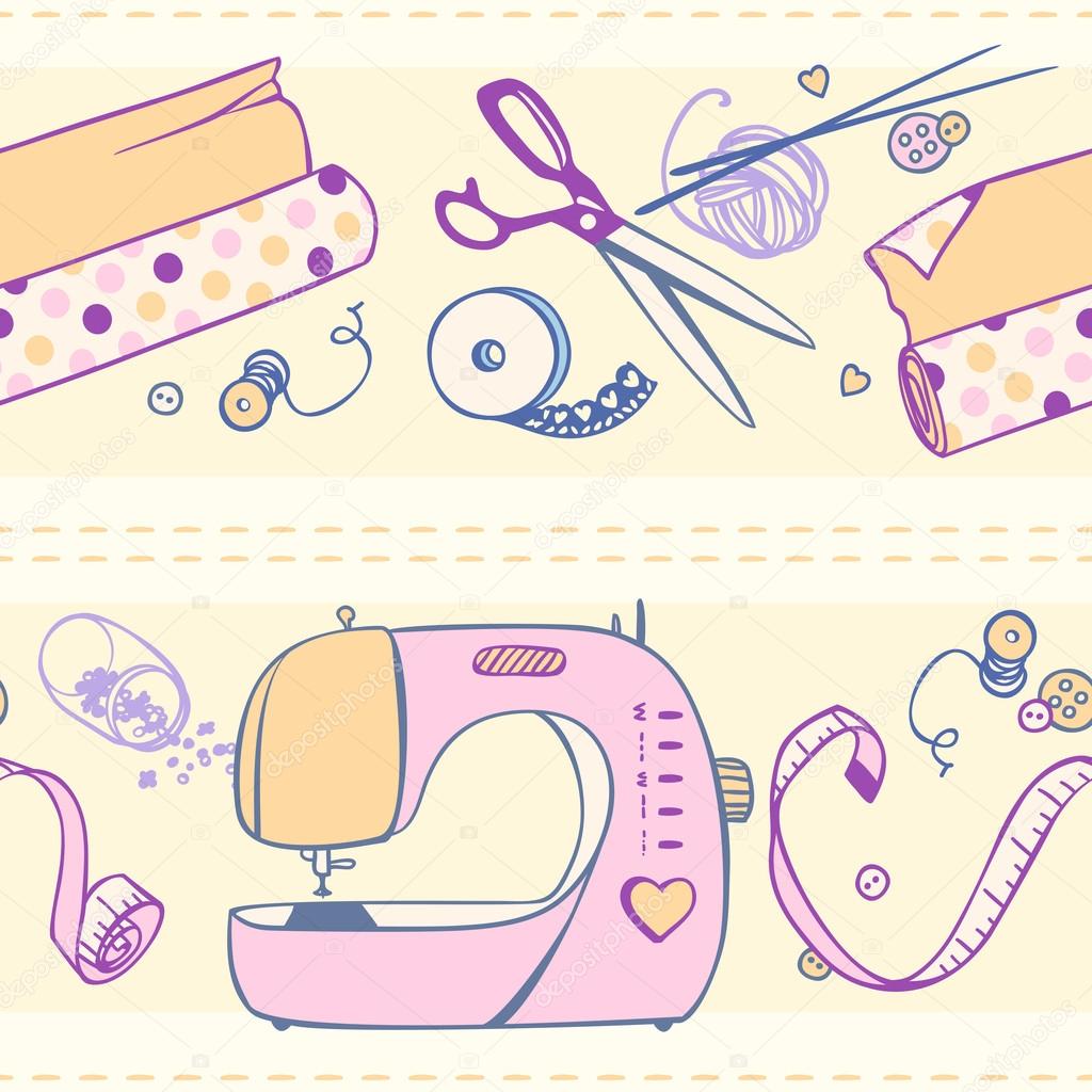seamless pattern of  items for sewing and crafts