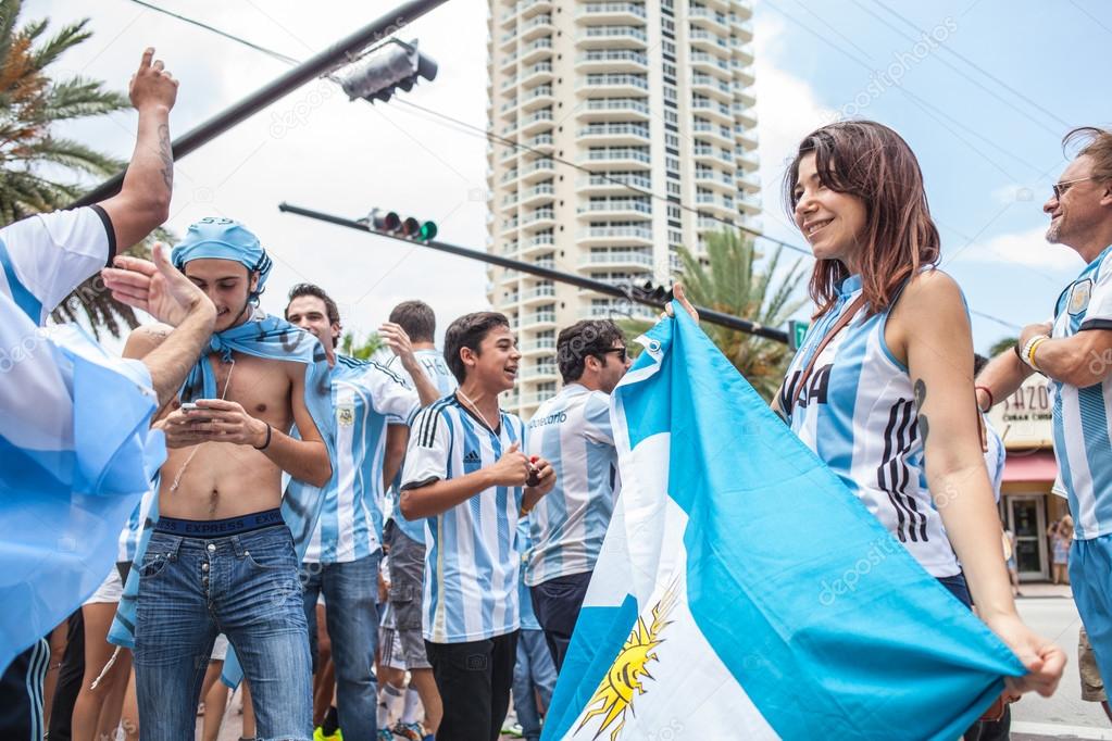 Argentinian soccer fans celebrating Stock Image Stock Editorial