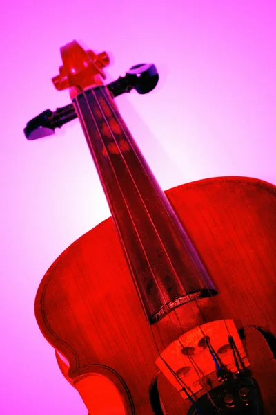 Nahaufnahme einer Geige, farbiger Hintergrund — Stockfoto