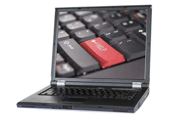 Laptop und Taste Hilfe, Tastatur Hilfe Taste, Clipping Pfad — Stockfoto