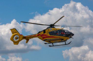 Bialystok , Poland , June 4, 2016: Yellow rescue helicopter clipart