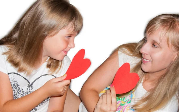 Mother and daughter shows heart — Stock Photo, Image