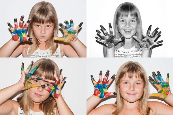 Emotions - girl with painted hands — Stock Photo, Image