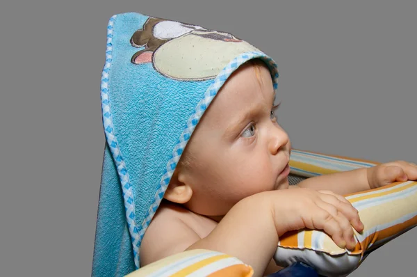 Boy in blue towel — Stock Photo, Image