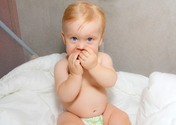 Cute baby with painted musta — Stock Photo, Image
