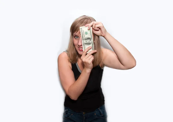 Junge Frau und Dollars — Stockfoto