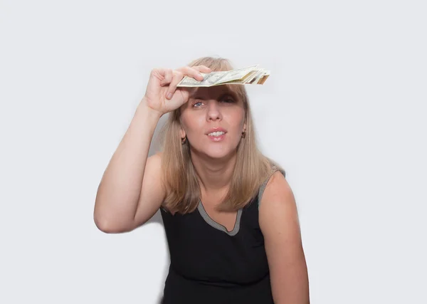 Junge Frau und Dollars — Stockfoto