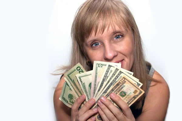 Junge Frau und Dollars - Porträt — Stockfoto