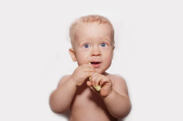 Baby boy and toothbrush — Stock Photo, Image