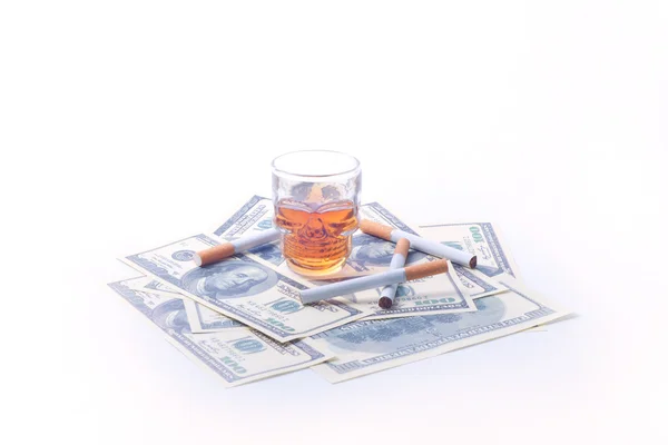 Cigarette dollars and whisky — Stock Photo, Image