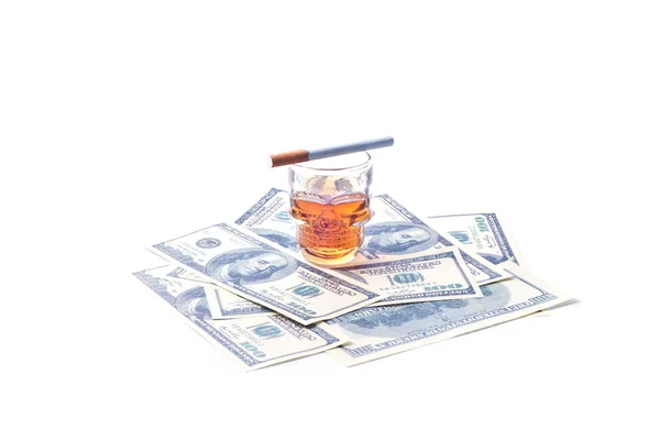 Cigarette dollars and whisky — Stock Photo, Image