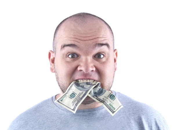 Man eats dollars — Stock Photo, Image