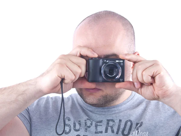 Мужчина с фотокамерой — стоковое фото