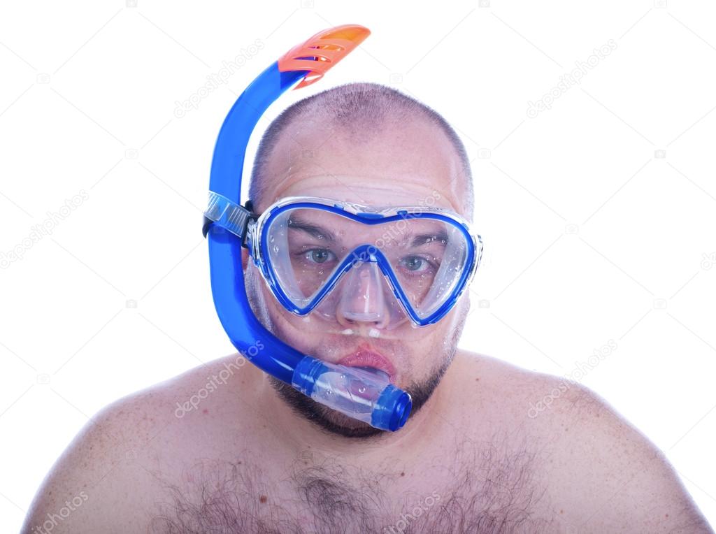 Young man in water mask