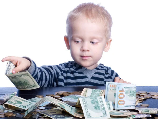 Porträt eines kleinen Jungen mit Geld — Stockfoto