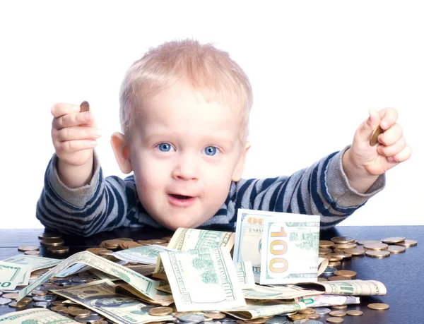 Mały portret chłopca dziecka z pieniędzy — Zdjęcie stockowe