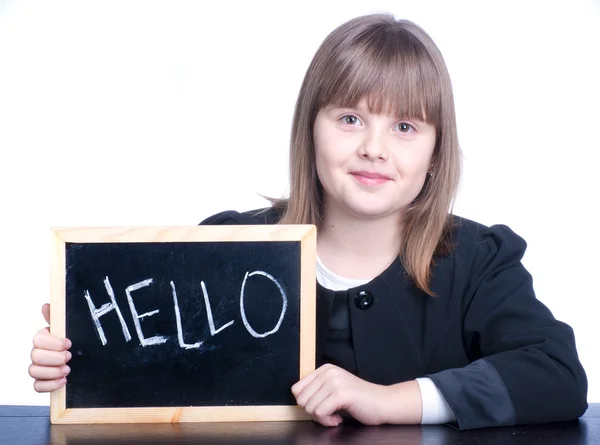 Teen school girl with a black board — Stock Photo, Image