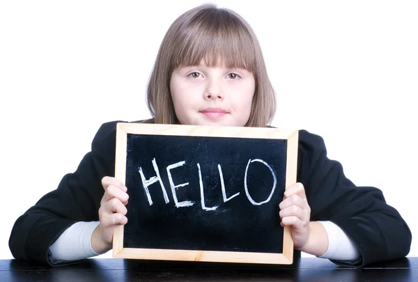 ブラック ボードで十代の学校の女の子 — ストック写真