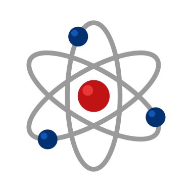 Atom simgesi beyaz arkaplanda izole edildi. Vektör illüstrasyonu