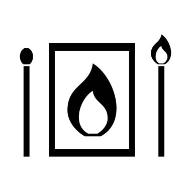 Kibrit kutusu simgesi, yanan kibrit, beyaz arkaplanda izole edilmiş yanmış kibrit. Vektör illüstrasyonu