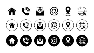 Web simgesi seti. Kartvizit iletişim bilgileri simgeleri. Bizimle bağlantı simgesi seti