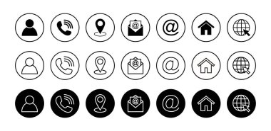 Web simgesi seti. Kartvizit iletişim bilgileri simgeleri. Bizimle bağlantı simgesi seti