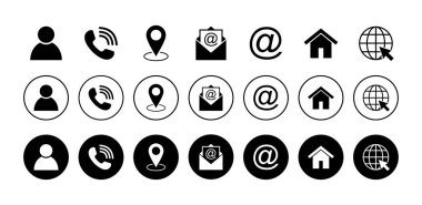 Web simgesi seti. Kartvizit iletişim bilgileri simgeleri. Bizimle bağlantı simgesi seti