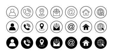 Web simgesi seti. Kartvizit iletişim bilgileri simgeleri. Bizimle bağlantı simgesi seti