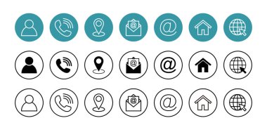 Web simgesi seti. Kartvizit iletişim bilgisi simgesi. Bizimle bağlantı simgesi seti