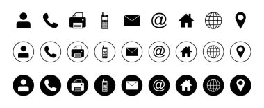 Web simgesi seti. Kartvizit iletişim bilgisi simgesi. Bizimle bağlantı simgesi seti
