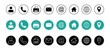 Web simgesi seti. Kartvizit iletişim bilgisi simgesi. Bizimle bağlantı simgesi seti