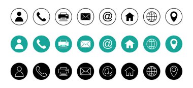 Web simgesi seti. Kartvizit iletişim bilgisi simgesi. Bizimle bağlantı simgesi seti