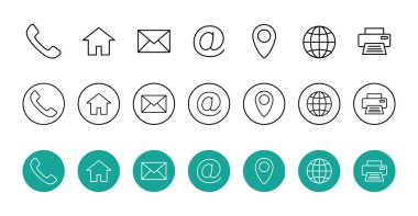 Web simgesi seti. Kartvizit iletişim bilgisi simgesi. Bizimle bağlantı simgesi seti